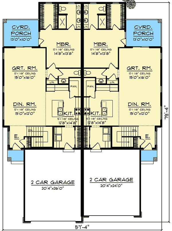 Plan 890093AH: Modern Duplex House Plan for a Rear Sloping Lot - Floor Plan - Main Level - Northwest