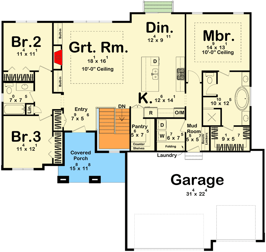 Plan 62739DJ: 3-Bed Modern Prairie House Plan - 1824 Sq Ft - Floor Plan - Main Level - Modern, Northwest, Prairie, Ranch