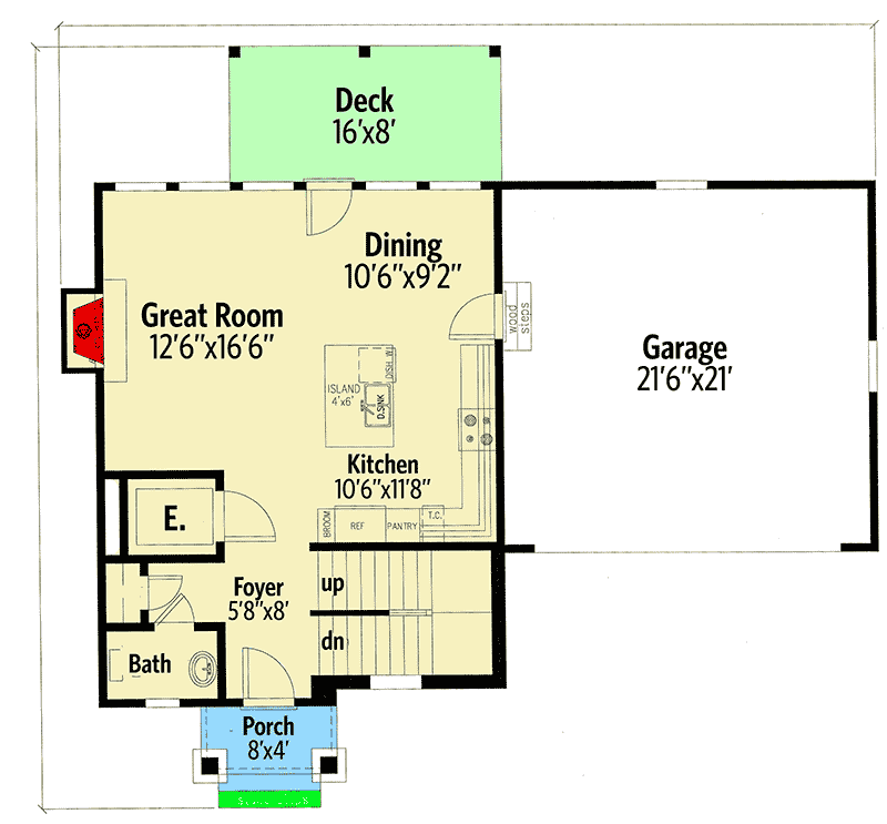 Plan 24380TW: Country Craftsman Home Plan with Private Master 2nd Floor - Floor Plan - Main Level - Country, Craftsman, Traditional, Vacation