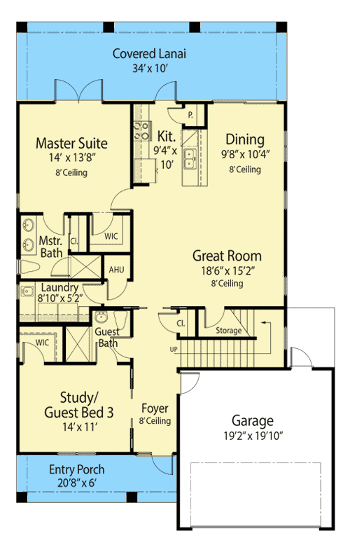 Plan 33216ZRX: House Plan with Multi-Hipped Roof Line - Floor Plan - Main Level - Southern, Traditional