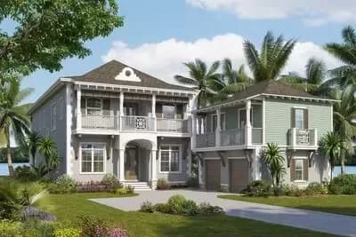 Coastal Contemporary House Plan with Cantilevered Balconies and Guest House - 4133 Sq Ft