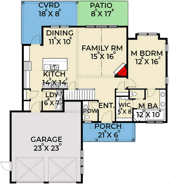 Plan 280009JWD: Traditional House Plan with Vaulted Great Room and Bonus Room - Floor Plan - Main Level - Country, Traditional