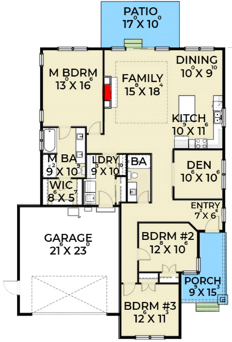 Plan 280008JWD: Affordable 3-Bed Narrow Lot Ranch House Plan - Floor Plan - Main Level - Ranch, Traditional