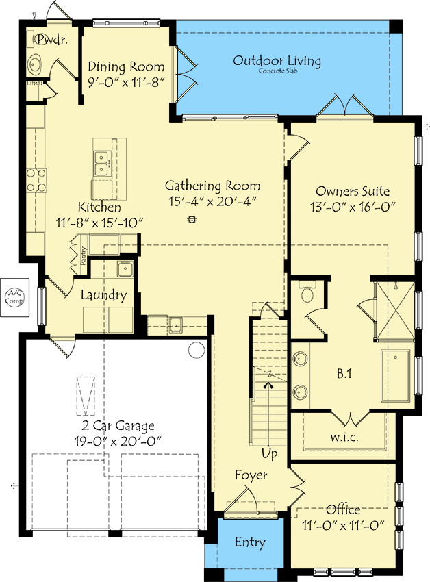 Plan 42841MJ: 3-Bed Modern House Plan with Upstairs Outdoor Balcony - 2352 Sq Ft - Floor Plan - Main Level - Modern