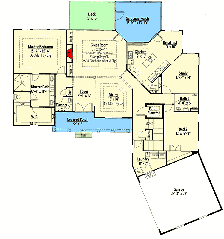 Plan 24381TW: Attractive Southern House Plan with Finished Lower Level - Floor Plan - Main Level - Southern, Traditional
