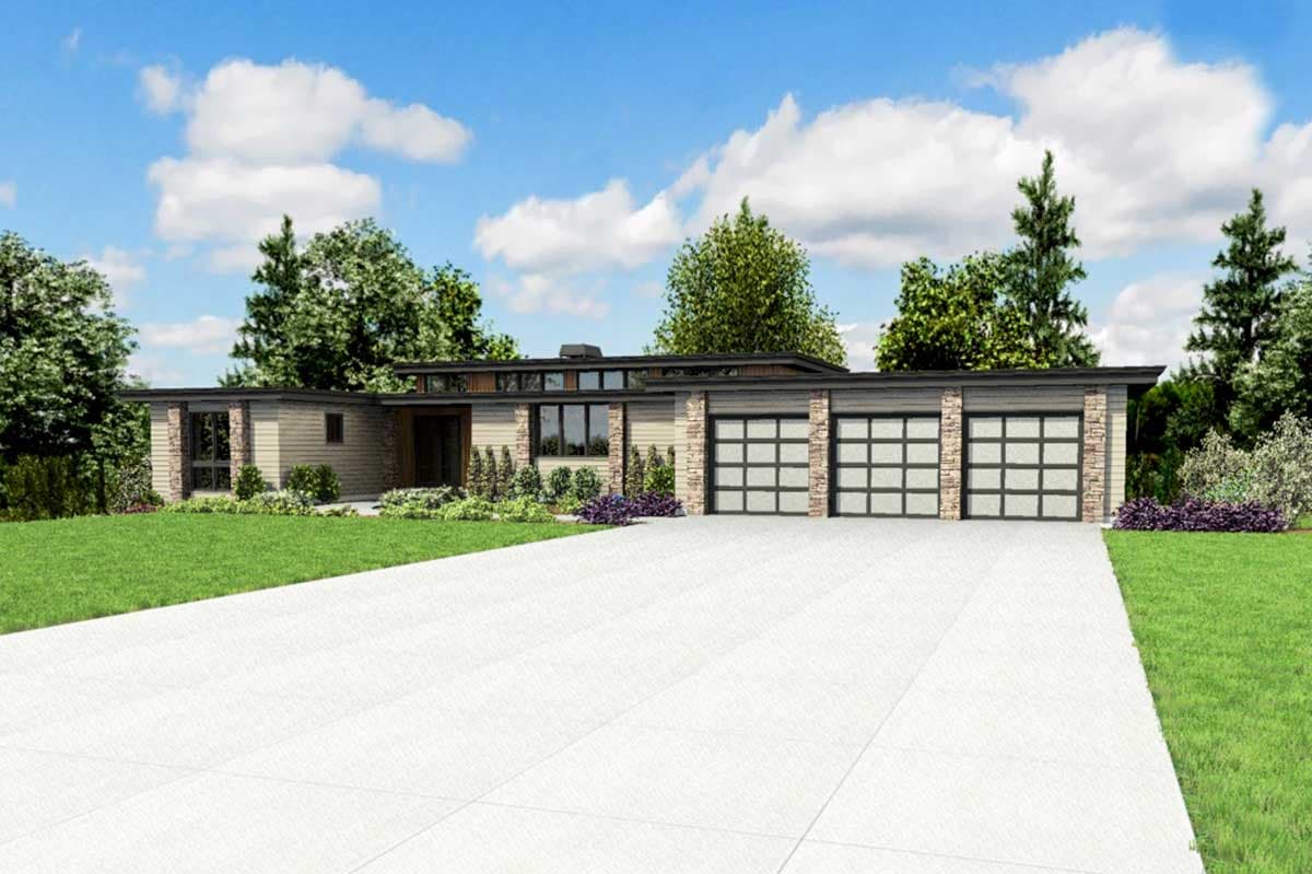 Plan 69692AM: Modern House Plan with Front To Back Living and Finished Lower Level - Image #12 - Contemporary, Mid Century Modern, Modern, Northwest, Ranch