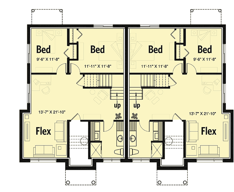Plan 22525DR: Duplex House Plan with Modern Exterior - Floor Plan - Lower Level - Contemporary, Modern, Northwest