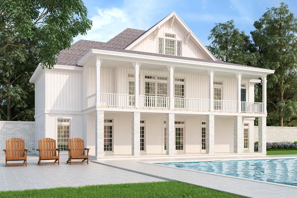Plan 55202BR: Gracious 4-Bed Southern House Plan for a Rear Sloping Lot