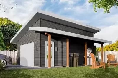 Modern Detached Garage Plan with Shed Roof Porch