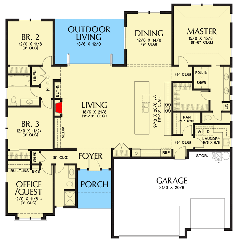 Plan 69693AM: Flexible Prairie Style Home Plan with Split Bedrooms - Floor Plan - Main Level - Northwest, Prairie