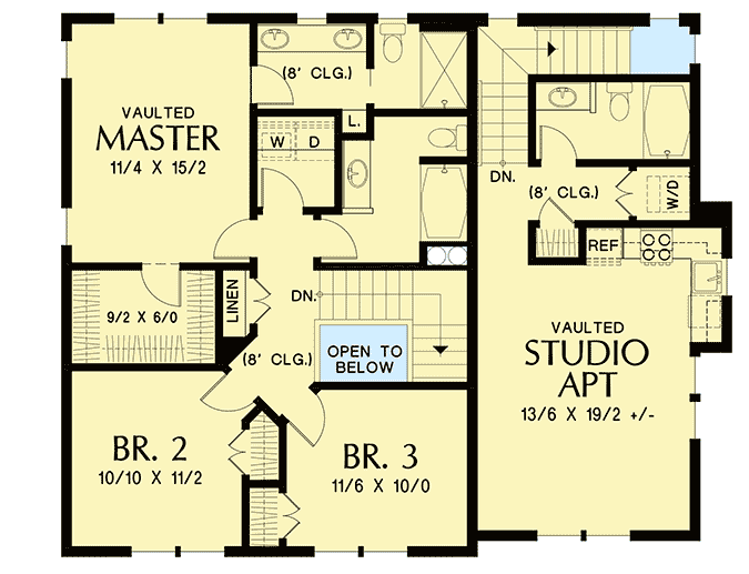 Plan 69696AM: Compact Craftsman Home Plan with Apartment Over Garage - Floor Plan - 2nd Floor - Country, Craftsman, Northwest, Traditional