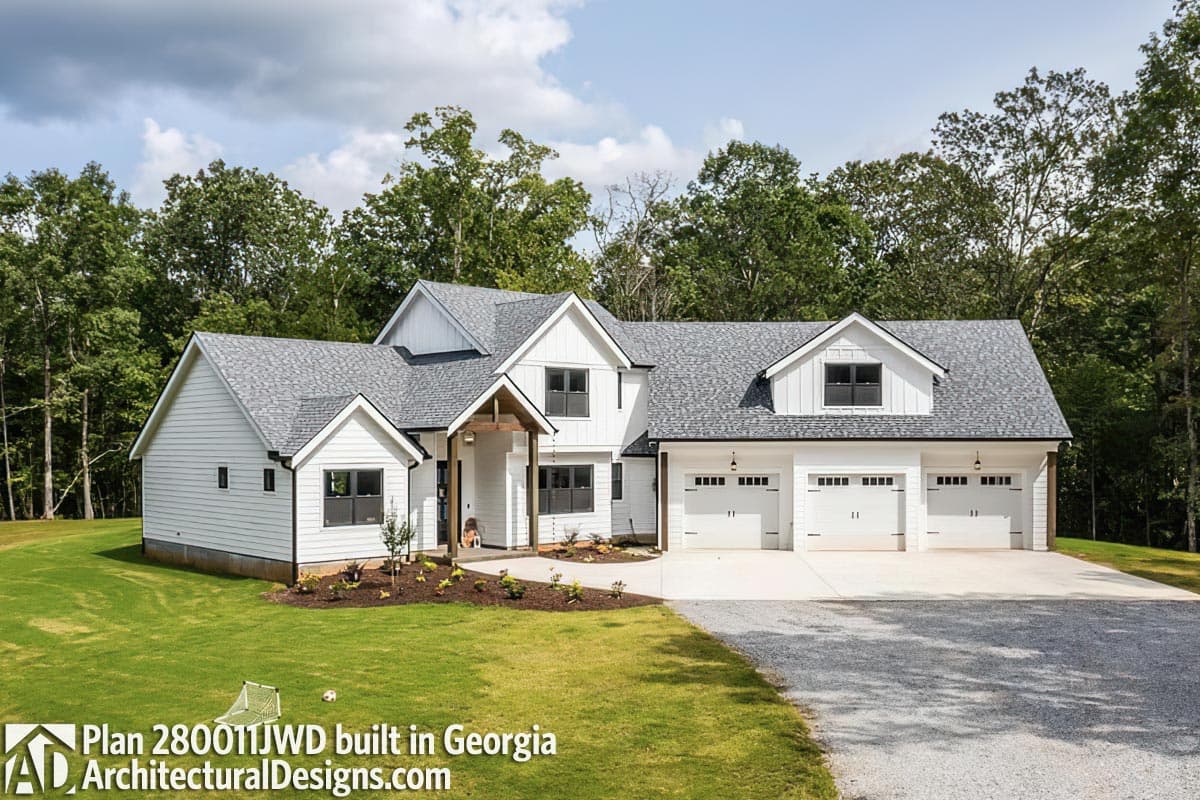 Plan 280011JWD: Stunning 3-Bedroom Modern Farmhouse With Angled Garage - Image #4 - Country, Farmhouse, Modern Farmhouse, New American, Northwest, Traditional