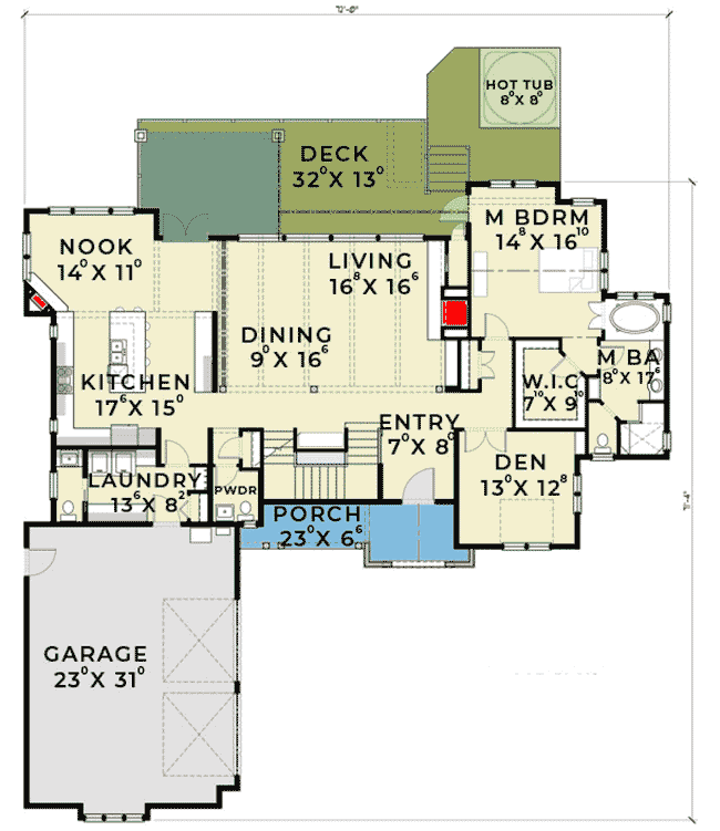 Plan 280012JWD: 2-Story European House Plan with Stone and Shake Exterior - Floor Plan - Main Level - Craftsman, European, Shingle