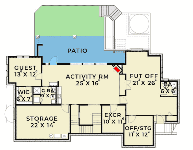 Plan 280012JWD: 2-Story European House Plan with Stone and Shake Exterior - Floor Plan - Lower Level - Craftsman, European, Shingle