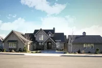 2-Story European House Plan with Stone and Shake Exterior