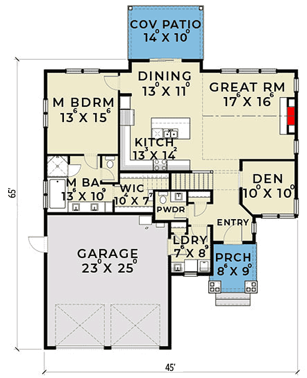 Plan 280014JWD: 3-Bed House Plan with Vaulted Great Room and Bonus Over Garage - Floor Plan - Main Level - Traditional