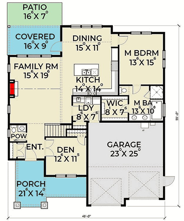 Plan 280015JWD: 3-Bedroom Craftsman Home Plan with Bonus Room - Floor Plan - Main Level - Craftsman, New American, Northwest