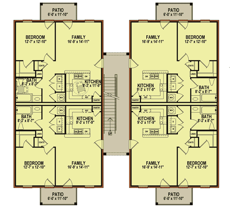 Plan 83140DC: Traditional 8-Unit Multiplex House Plan - 772 Sq Ft 1 Bedroom Units - Floor Plan - Main Level - Traditional