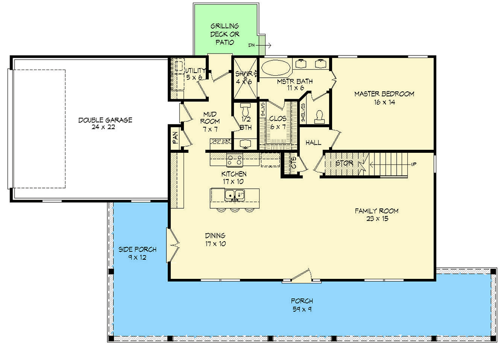 Plan 68538VR: Country Home Plan with Main Floor Master Suite - 2729 Sq Ft - Floor Plan - Main Level - Cottage, Country, Farmhouse, Modern Farmhouse, Mountain