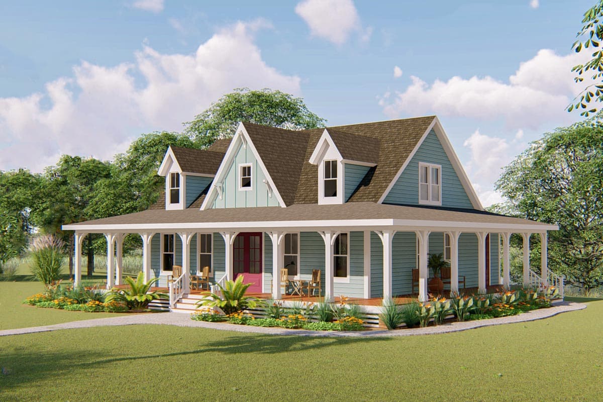 Plan 500051VV: 3-Bed Country Home Plan with 3-Sided Wraparound Porch - Image #4 - Cottage, Country, Farmhouse, Southern