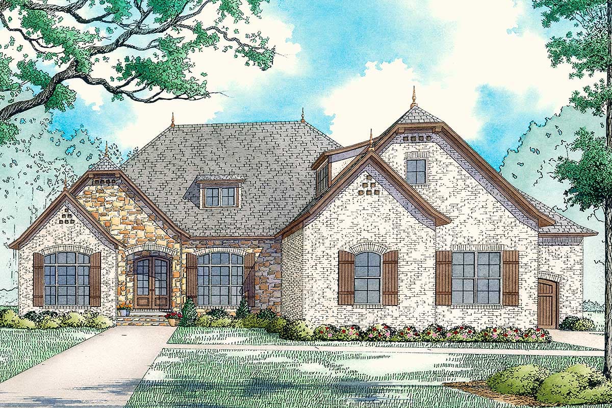 Plan 70590MK: 3-Bed House Plan with Brick and Stone Exterior - 2409 Sq Ft - Image #5 - Bungalow, Craftsman, French Country, Traditional