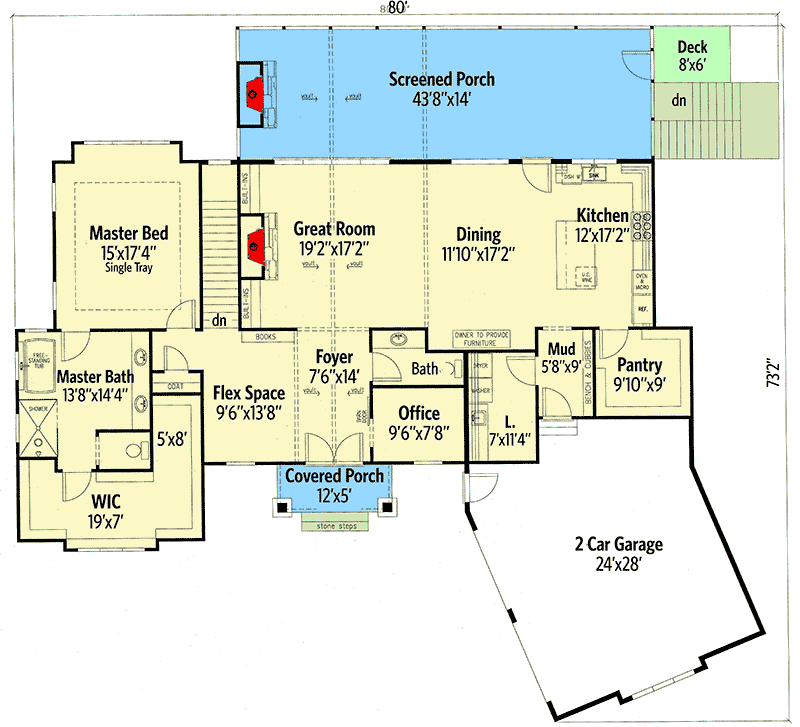 Plan 24382TW: 3-Bed Craftsman with Angled Garage for a Rear-Sloping Lot - Floor Plan - Main Level - Country, Craftsman, Mountain, Ranch, Rustic