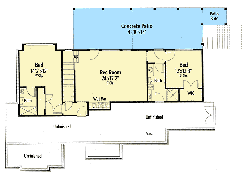 Plan 24382TW: 3-Bed Craftsman with Angled Garage for a Rear-Sloping Lot - Floor Plan - Lower Level - Country, Craftsman, Mountain, Ranch, Rustic
