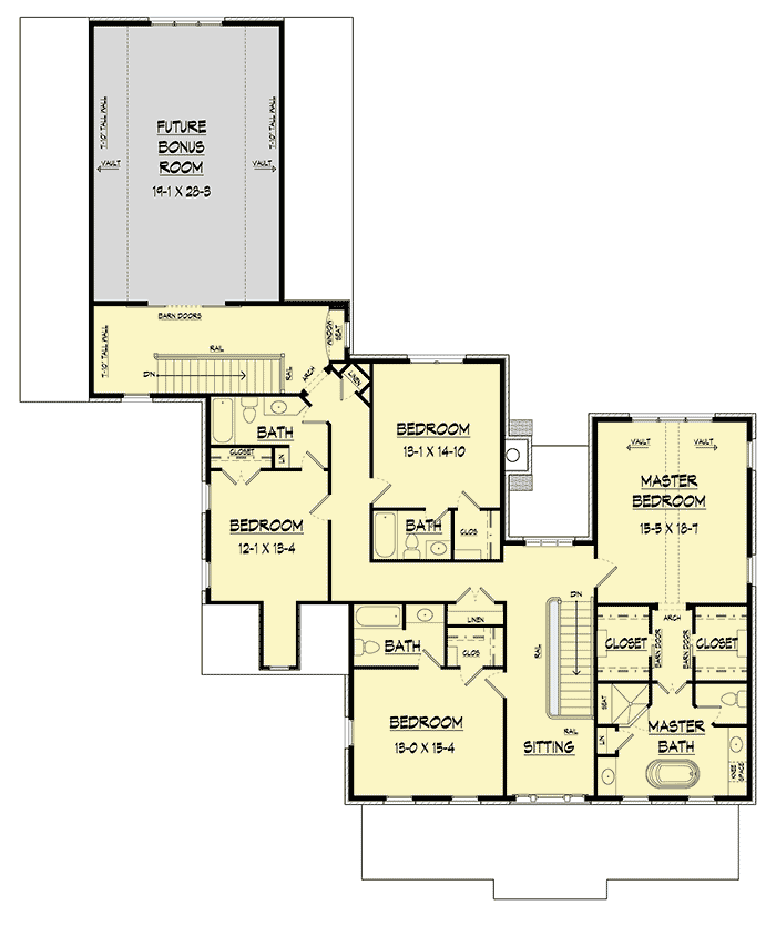 Plan 360019DK: 4-Bedroom Colonial Home Plan with Main-Floor Study and 3-Car Garage - Floor Plan - 2nd Floor - Colonial, Georgian, New American, Traditional