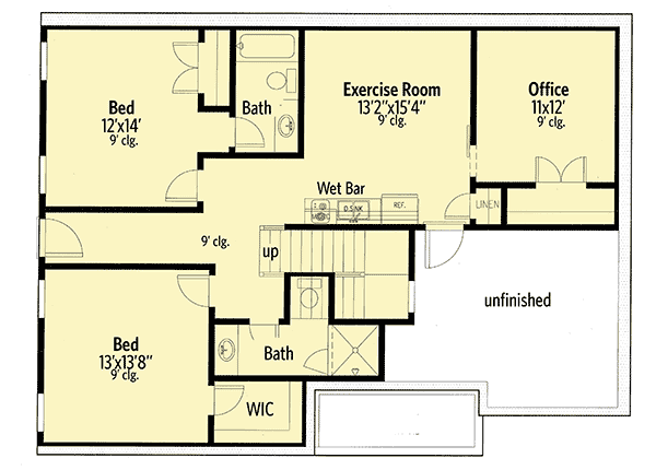 Plan 24383TW: 3-Bed Modern Craftsman Cottage with Vaulted Interior - Floor Plan - Lower Level - Country, Craftsman, Farmhouse, Traditional