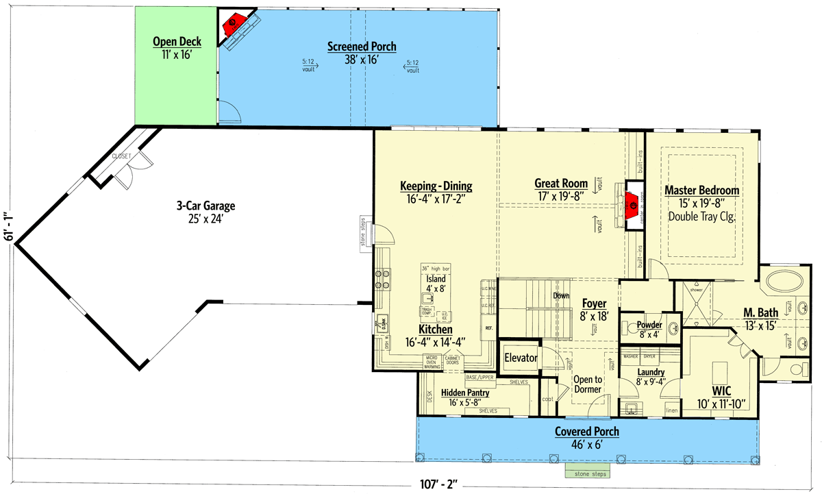 Plan 24385TW: Country Home Plan with Vaulted Great Room, Hidden Pantry and Finished Lower Level - Floor Plan - Main Level - Country, New American, Ranch, Traditional