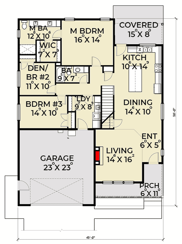 Plan 280017JWD: Traditional 4-Bedroom Home Plan with Den and Rec Room - Floor Plan - Main Level - Northwest, Traditional