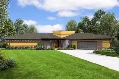 Contemporary 3-Bed House Plan with Angled Garage and Living Space