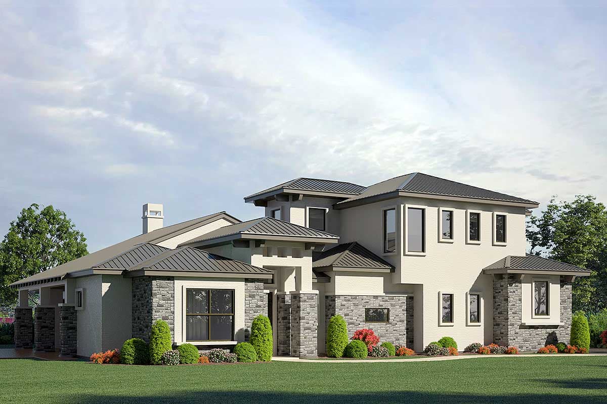 Plan 430038LY: Contemporary 3-Bedroom Stone and Stucco Home Plan with Private Study  - Image #6 - Contemporary, European, Hill Country