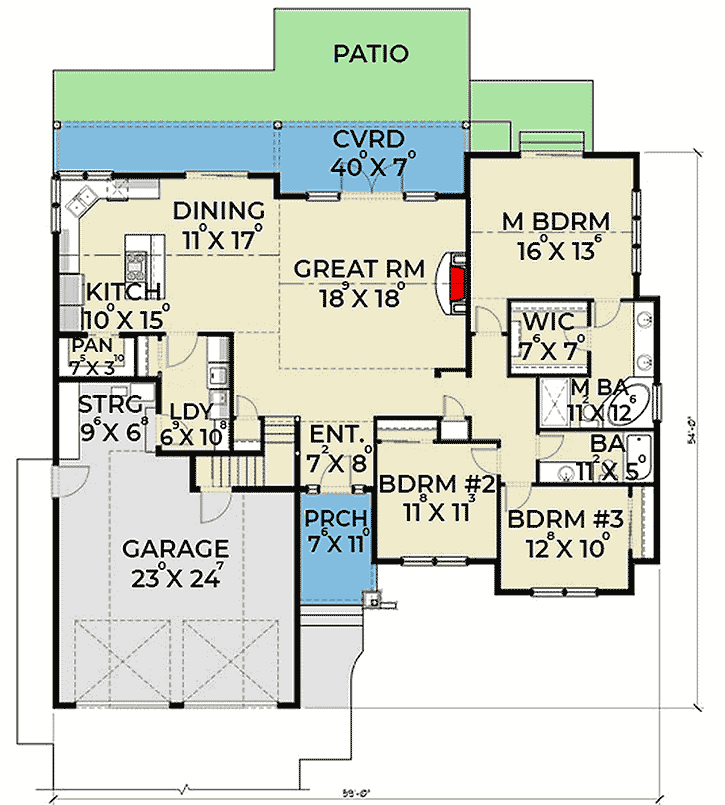 Plan 280018JWD: Charming 3-Bedroom Craftsman House Plan with Open Concept Main Floor - Floor Plan - Main Level - Cape Cod, Coastal, Craftsman