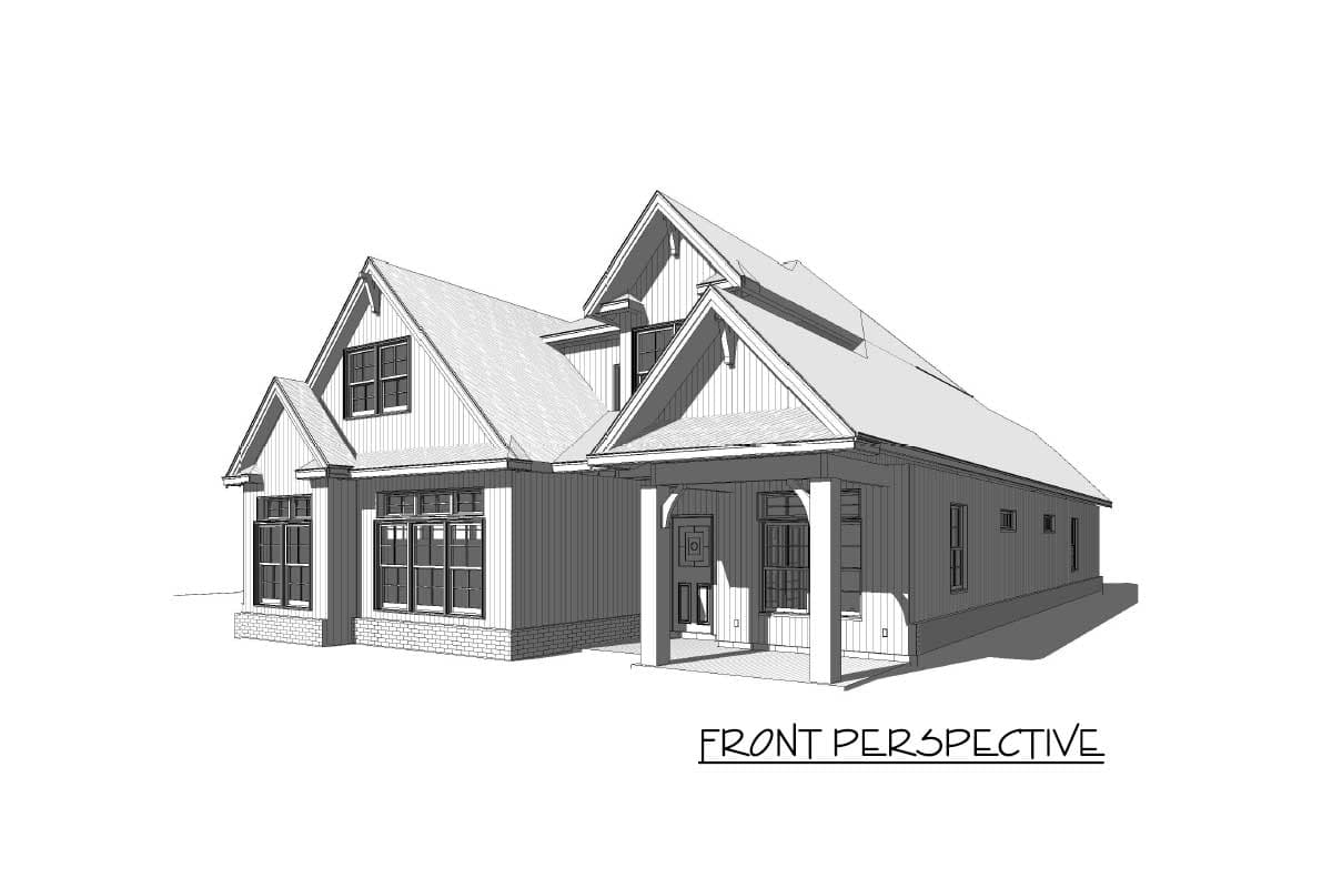 Plan 46345LA: 3-Bed Modern Country Home Plan with Kitchen Open to Vaulted Family Room - Image #6 - Country, Craftsman, Farmhouse, Modern Farmhouse, New American