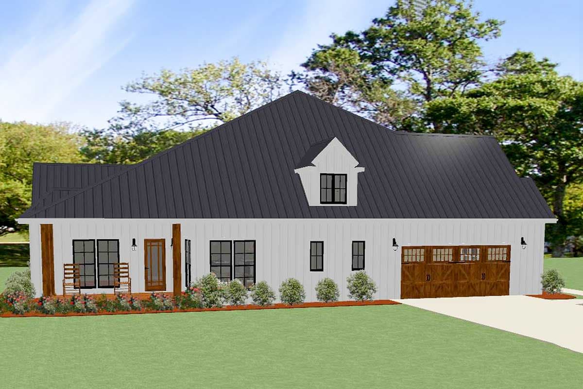 Plan 46345LA: 3-Bed Modern Country Home Plan with Kitchen Open to Vaulted Family Room - Image #4 - Country, Craftsman, Farmhouse, Modern Farmhouse, New American