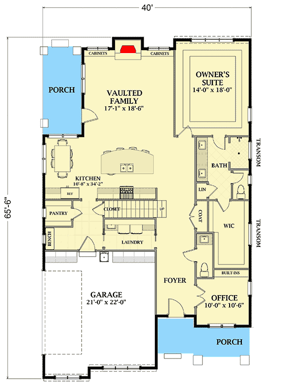 Plan 46345LA: 3-Bed Modern Country Home Plan with Kitchen Open to Vaulted Family Room - Floor Plan - Main Level - Country, Craftsman, Farmhouse, Modern Farmhouse, New American