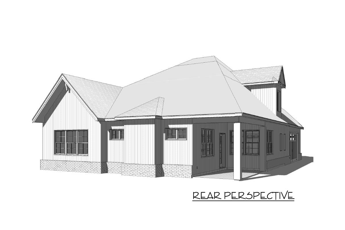 Plan 46345LA: 3-Bed Modern Country Home Plan with Kitchen Open to Vaulted Family Room - Image #7 - Country, Craftsman, Farmhouse, Modern Farmhouse, New American