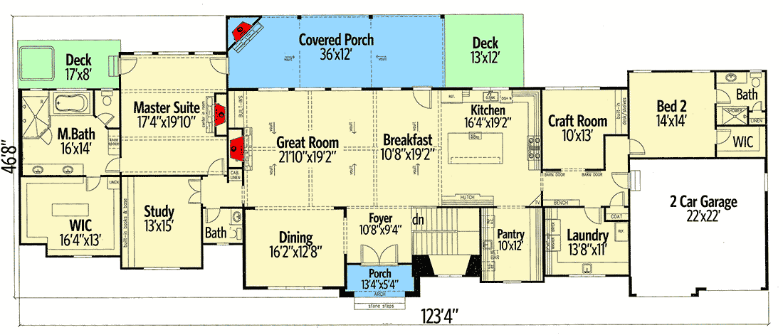 Plan 24387TW: Broad and Spacious Craftsman Home Plan with Fully Loaded Walkout Basement - Floor Plan - Main Level - Country, Craftsman, Mountain, Vacation