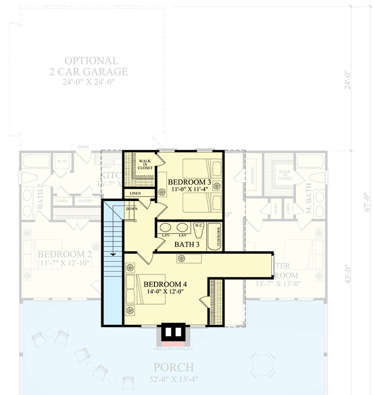 Plan 32662WP: 4-Bed Country House Plan with Broad Front Porch - Floor Plan - 2nd Floor - Country, Farmhouse, Southern, Vacation