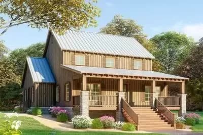 3-Bed Rustic House Plan Vaulted Great Room with Overlook - 2144 Sq Ft