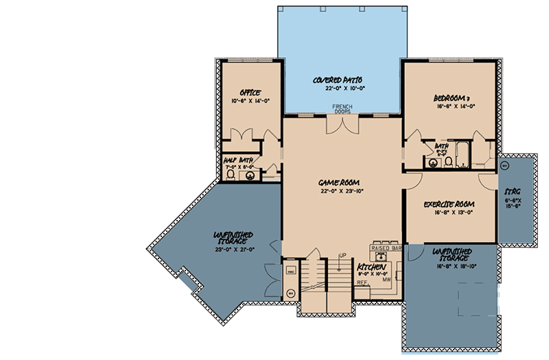 Plan 70595MK: Craftsman-Style House Plan with Angled Garage and Partially Finished Lower Level - 4275 Sq Ft - Floor Plan - Lower Level - Craftsman, European, French Country, Rustic, Traditional