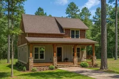 Cabin House Plan with Matching 8'-Deep Porches Front and Back - 1764 Sq Ft