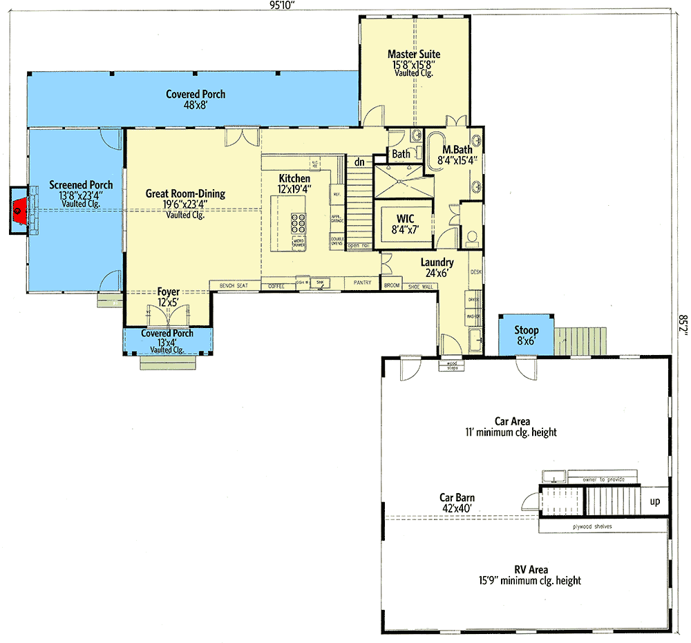 Plan 24388TW: Exclusive Craftsman Ranch Home Plan with Barndominium Car Studio - Floor Plan - Main Level - Barndominium, Country, Craftsman, Northwest