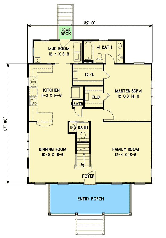 Plan 31534GF: Charming Bungalow Plan with Main-Floor Master - Floor Plan - Main Level - Bungalow, Cottage, Craftsman, Vacation