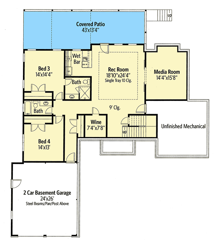 Plan 24389TW: 4-Bed Craftsman House Plan with Walk-out Basement - Floor Plan - Lower Level - Country, Craftsman, Rustic