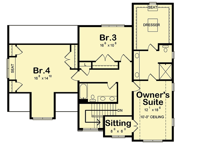 Plan 42548DB: Traditional 4-Bedroom House Plan with Main-Floor Guest Suite - Floor Plan - 2nd Floor - Traditional