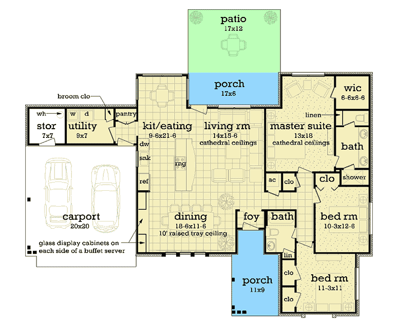 Plan 55203BR: 3-Bedroom Single-Story Modern House Plan  - Floor Plan - Main Level