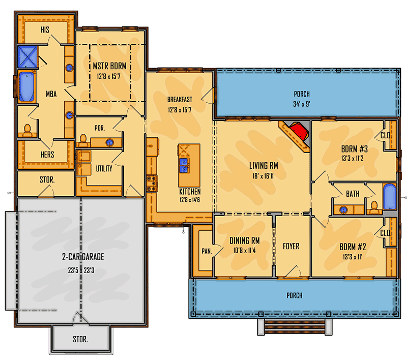 Plan 510044WDY: Charming 3-Bedroom Acadian Farmhouse Plan  - Floor Plan - Main Level - Acadian, Farmhouse, French Country, Louisiana-Style