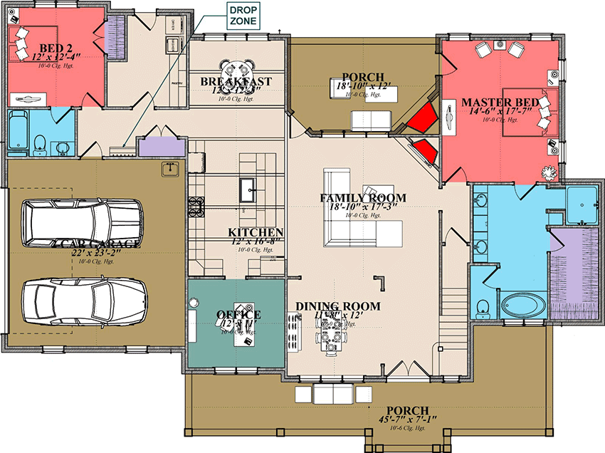 Plan 86313HH: 4-Bedroom Traditional Craftsman Home with Enclosed Game Room and Den - Floor Plan - Main Level - Country, Craftsman, Farmhouse, Southern, Traditional